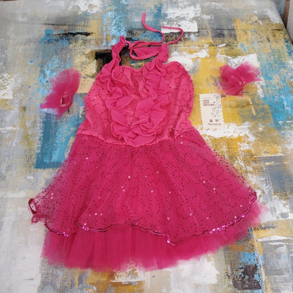 Girls Pink Sequin Dance Dress Size 4T